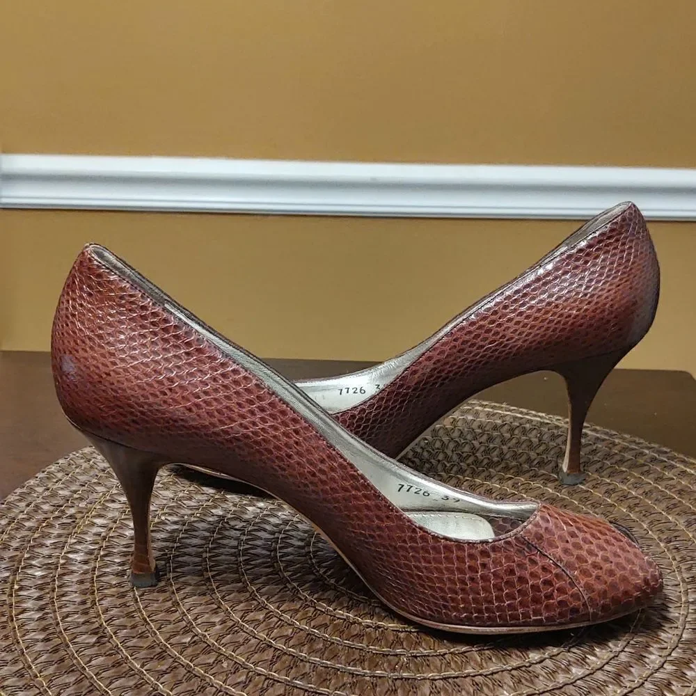 Dolce and Gabbana Snakeskin Peep Toe Heels Size 39